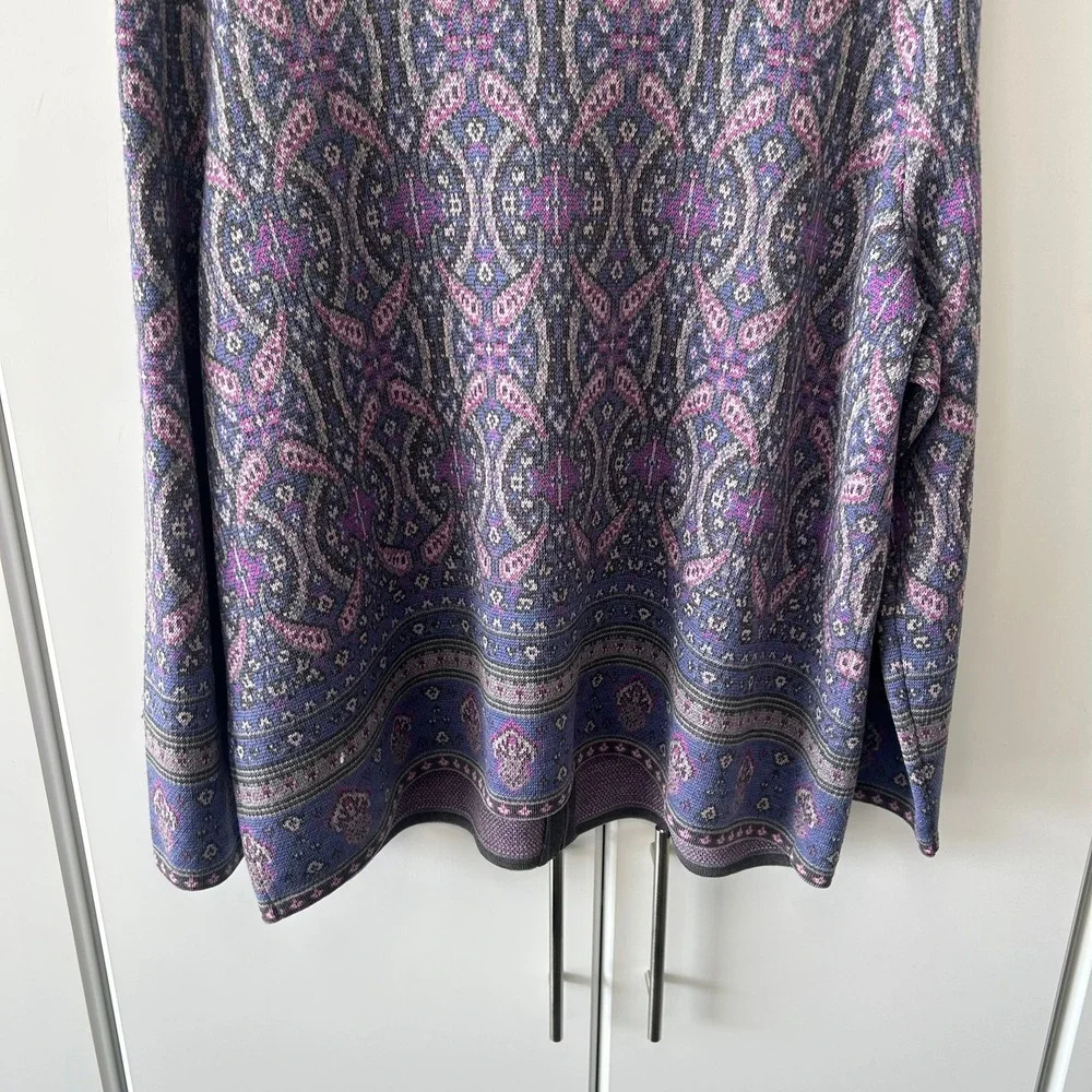 Pendleton Plus 2X Merino Wool Full Zip Cardigan Sweater Paisley Purple Blue